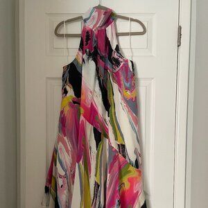 Anthropologie Silk Halter Midi Asymmetrical Dress